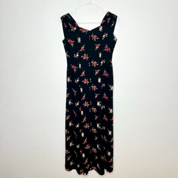 Vintage Paris Collection Floral Black Midi Dress Bow Back - Picture 3 of 5